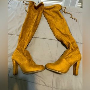 Over the knee,tie back suede boots